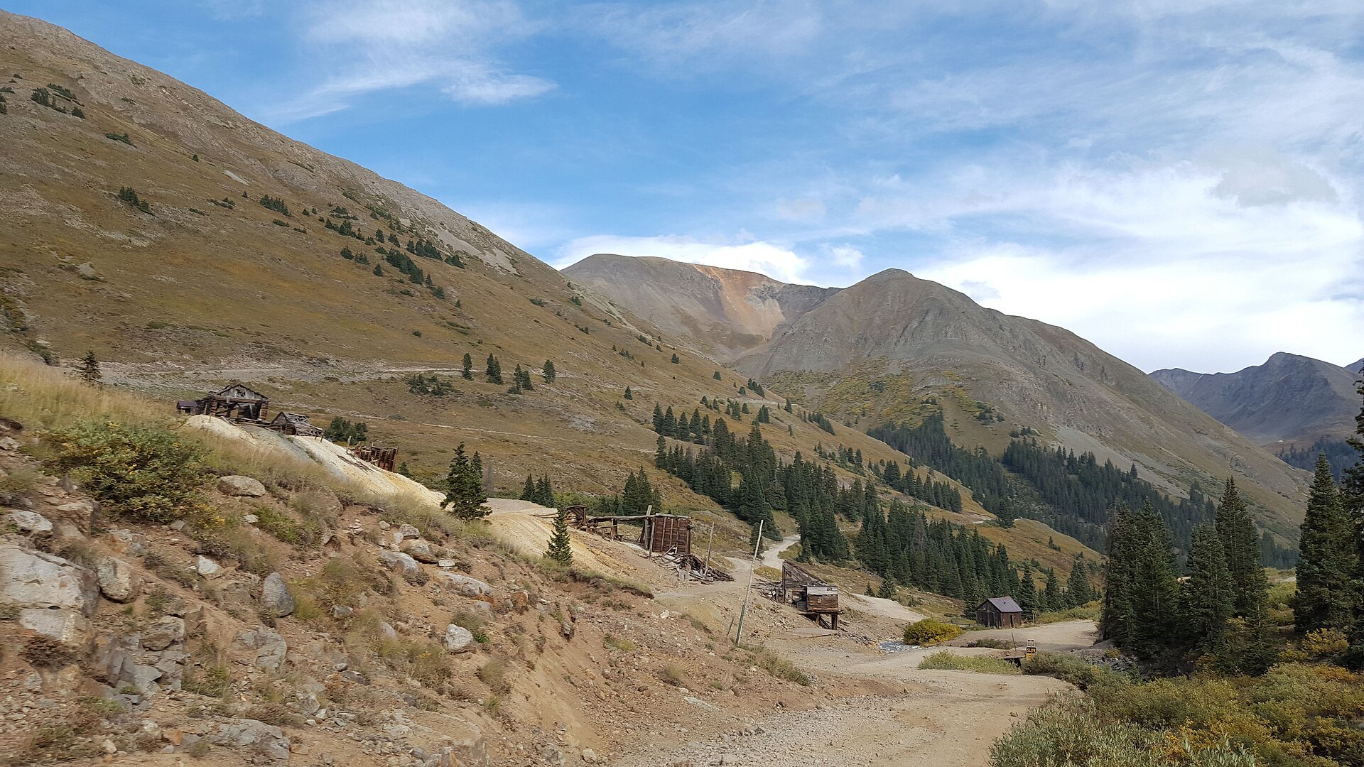 Animas Forks ghost town with Cinnamon Pass in the background