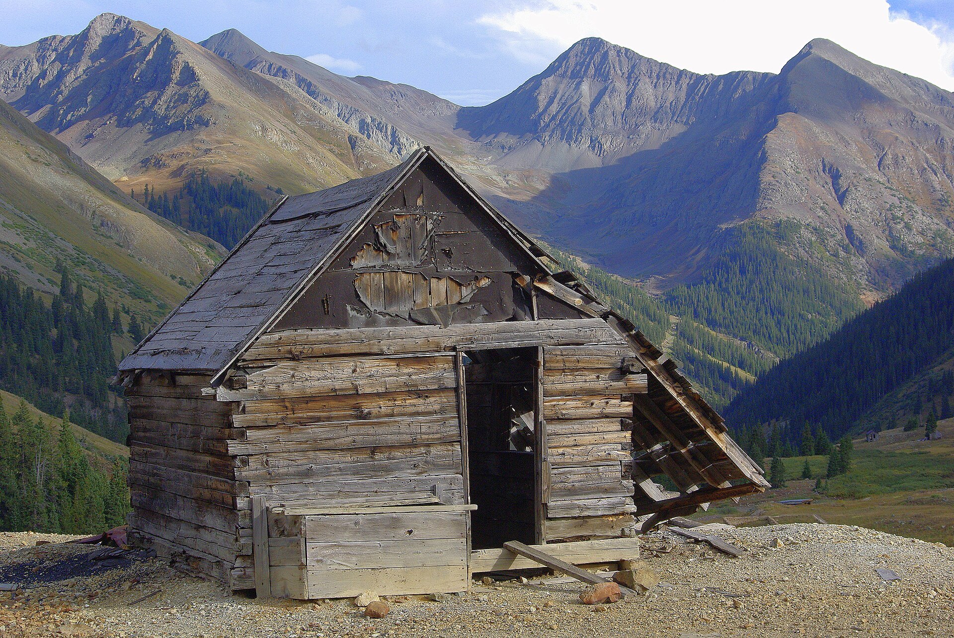 Old log shack at Animas Forks below the San Juan Mountains