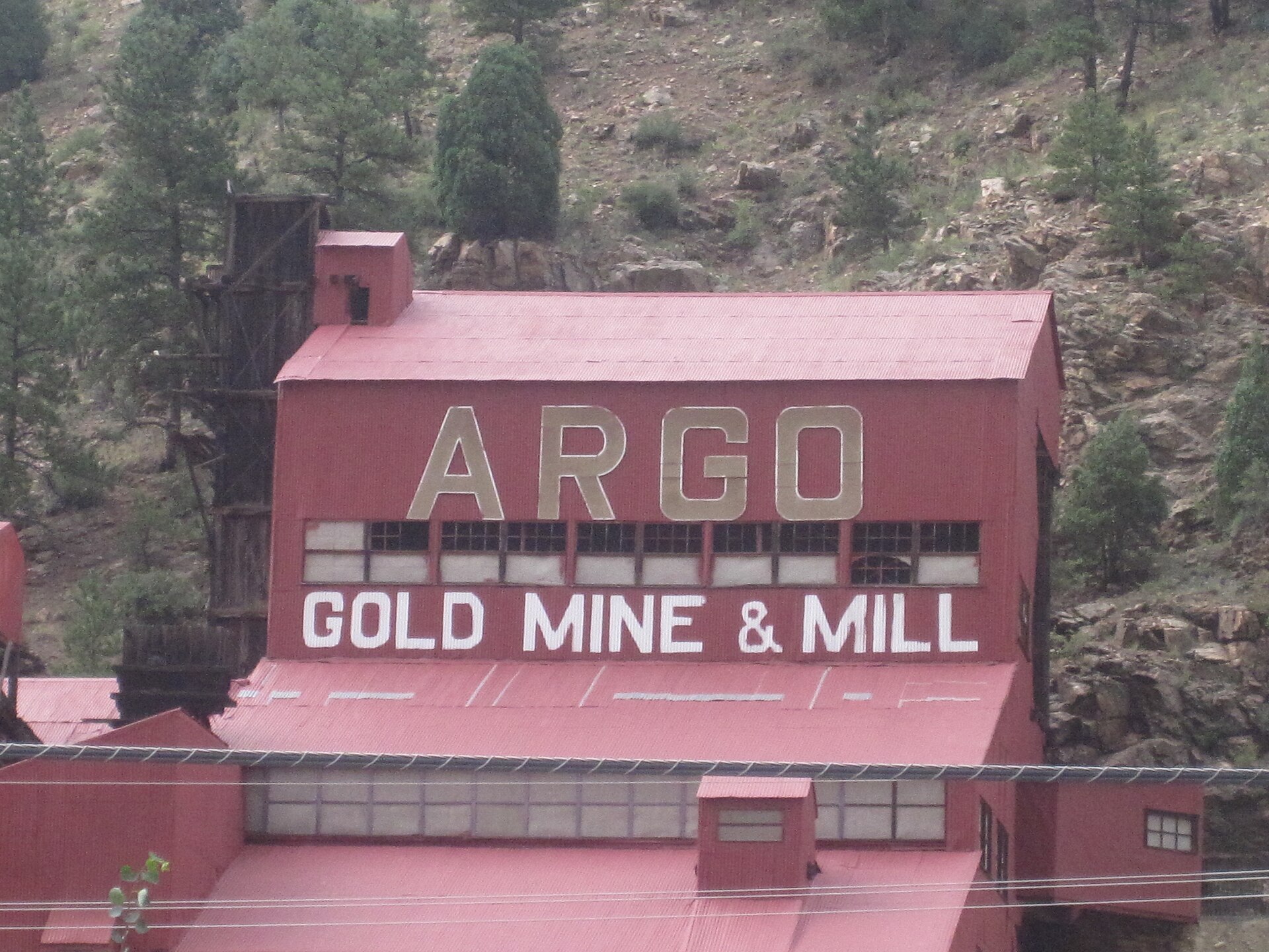 Argo Gold Mine and Mill sign on the mill building