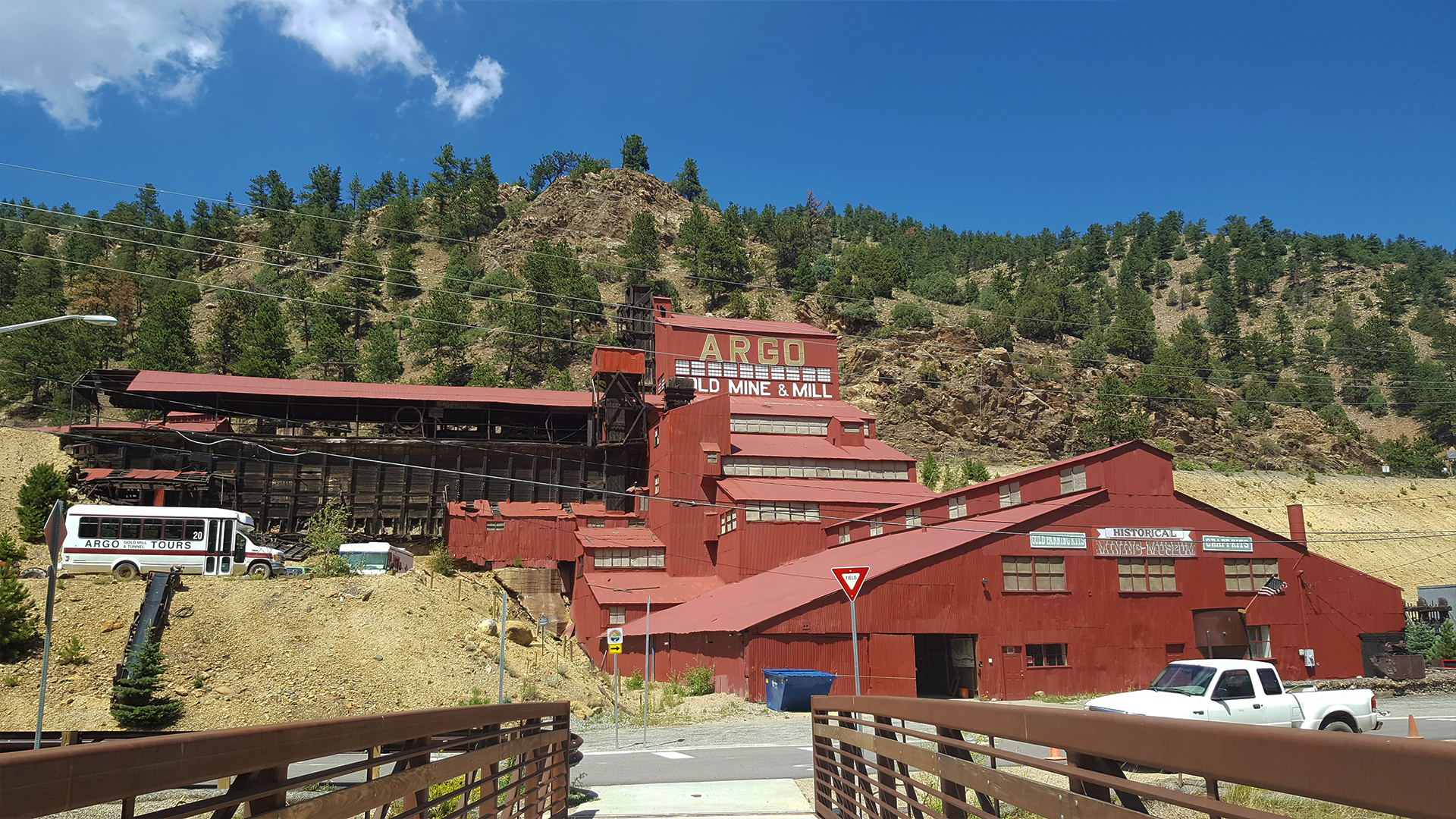 Front view of the Argo Mill from across Clear Creek