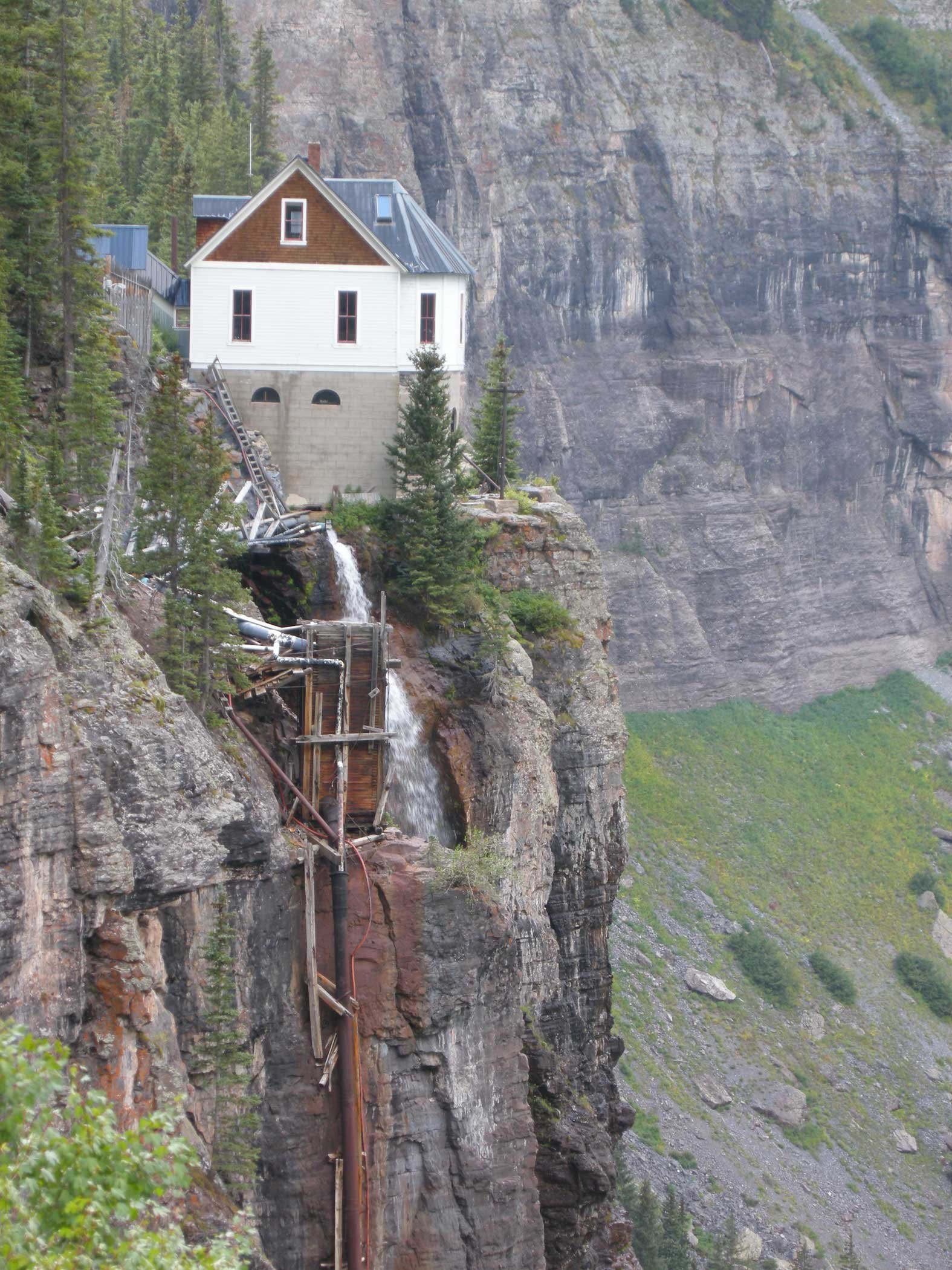 Smuggler-Union Hydroelectric Power Plant perched above Bridal Veil Falls