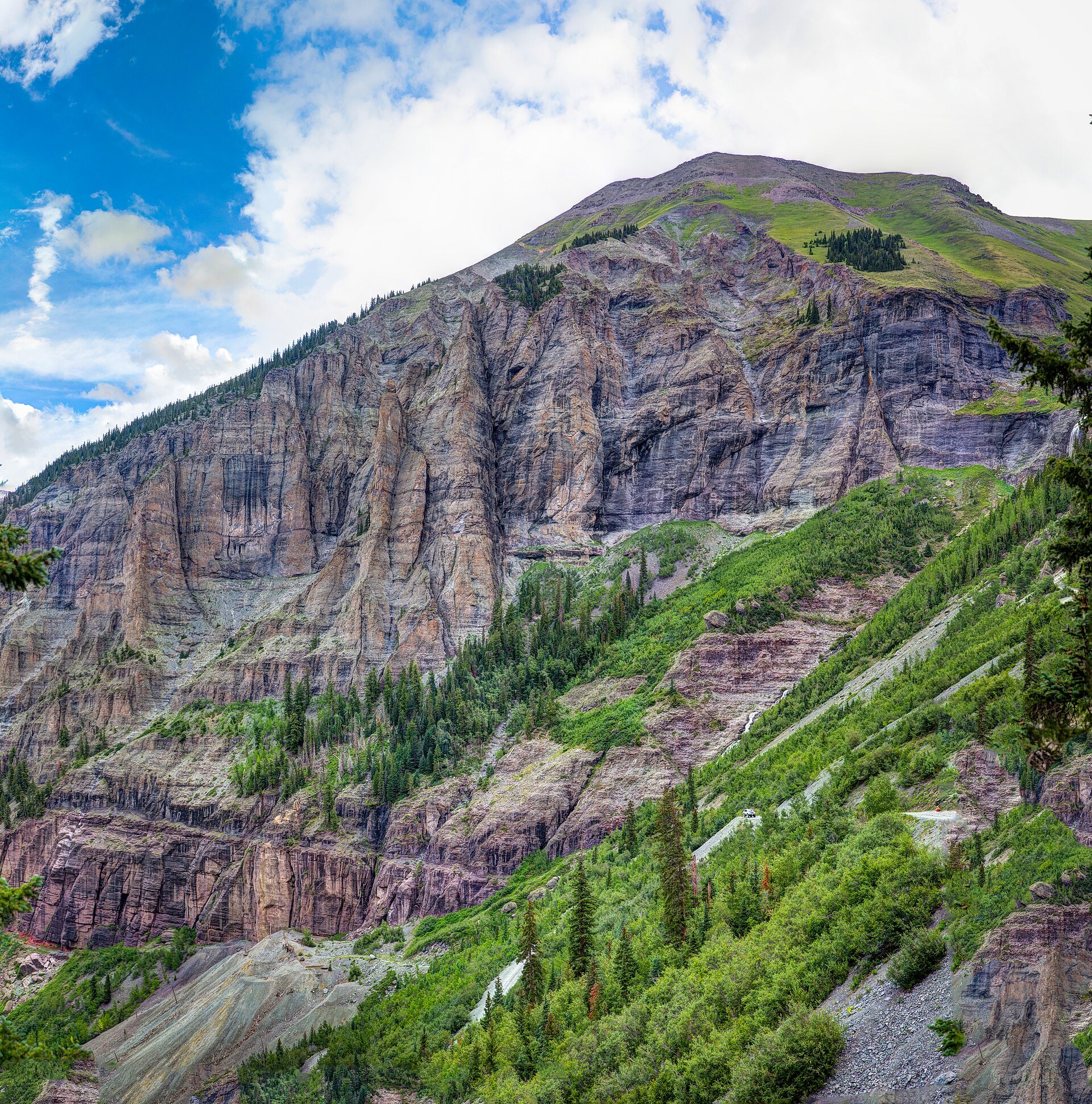 Ajax Peak in the San Juan Mountains seen from near Bridal Veil Falls above Telluride