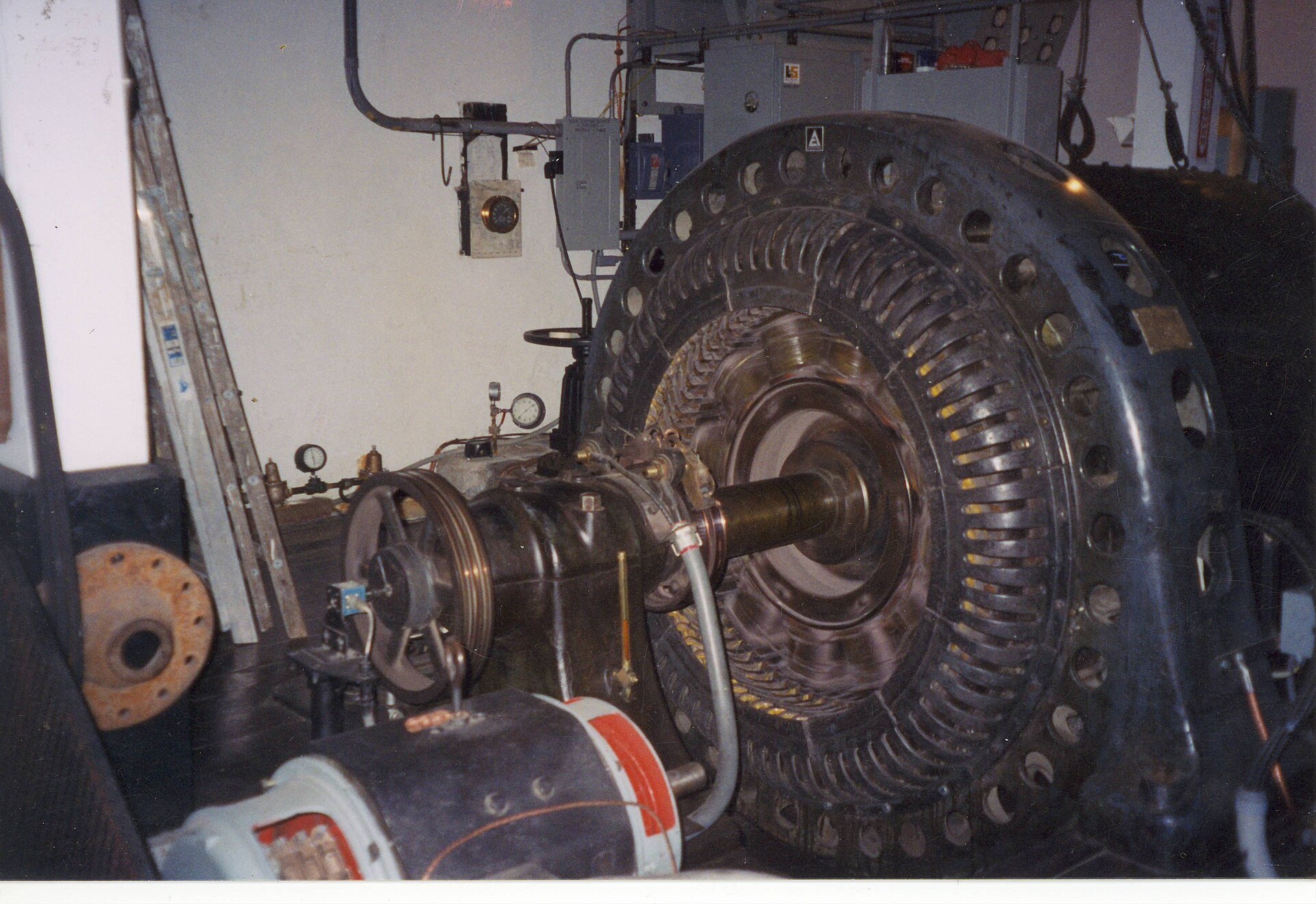 Historic generator inside the power station atop Bridal Veil Falls