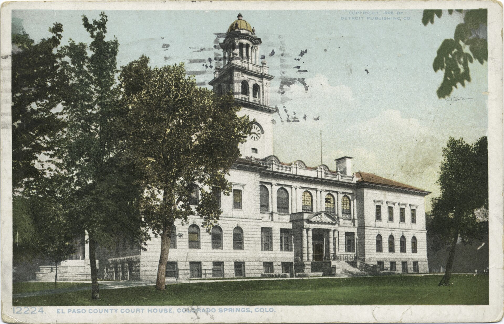 Historic postcard of the El Paso County Court House, now the Pioneers Museum