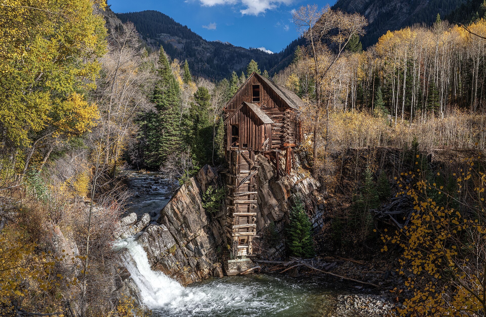 Crystal Mill framed by fall color in the Crystal River valley