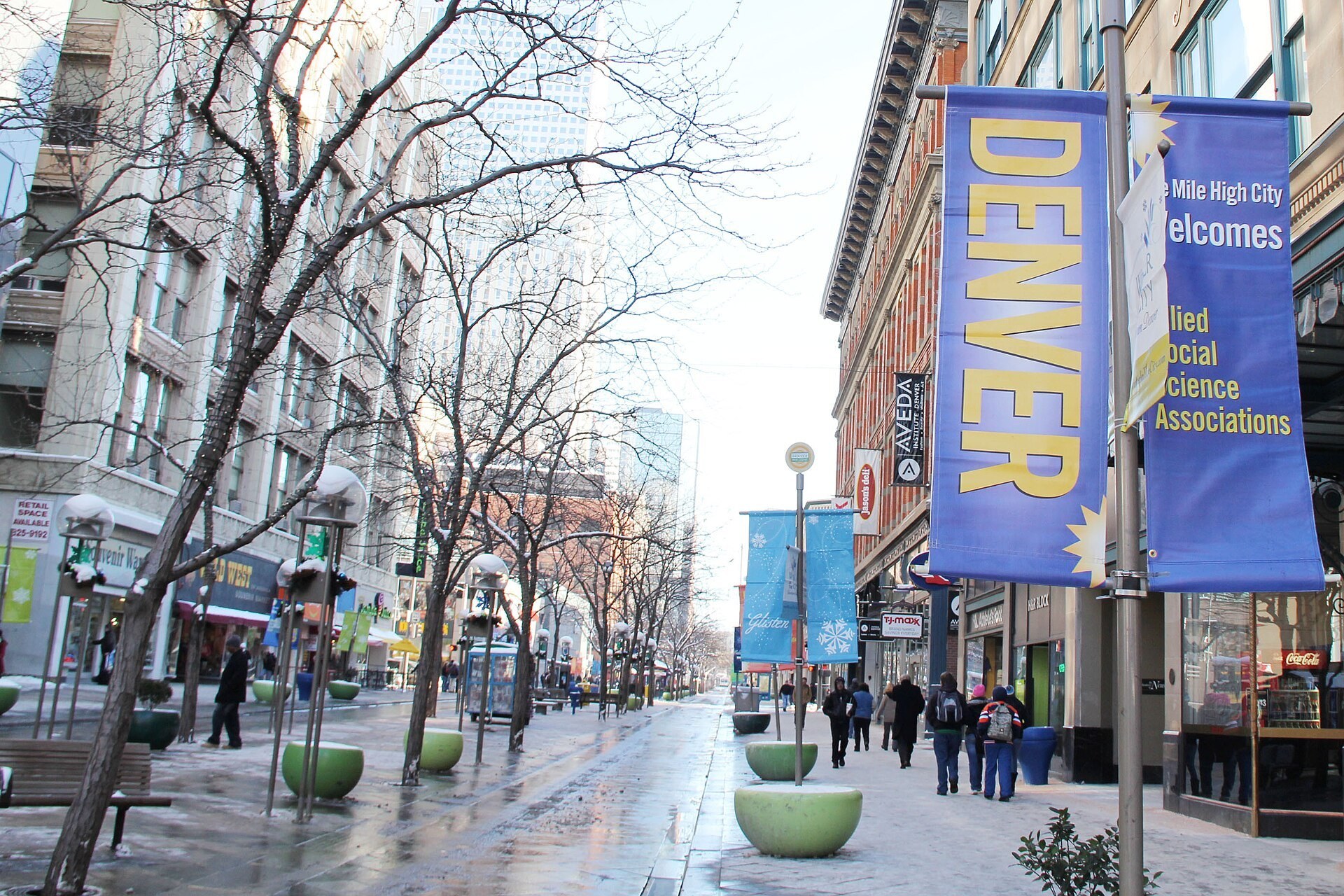 Denver banners along the 16th Street Mall in downtown Denver