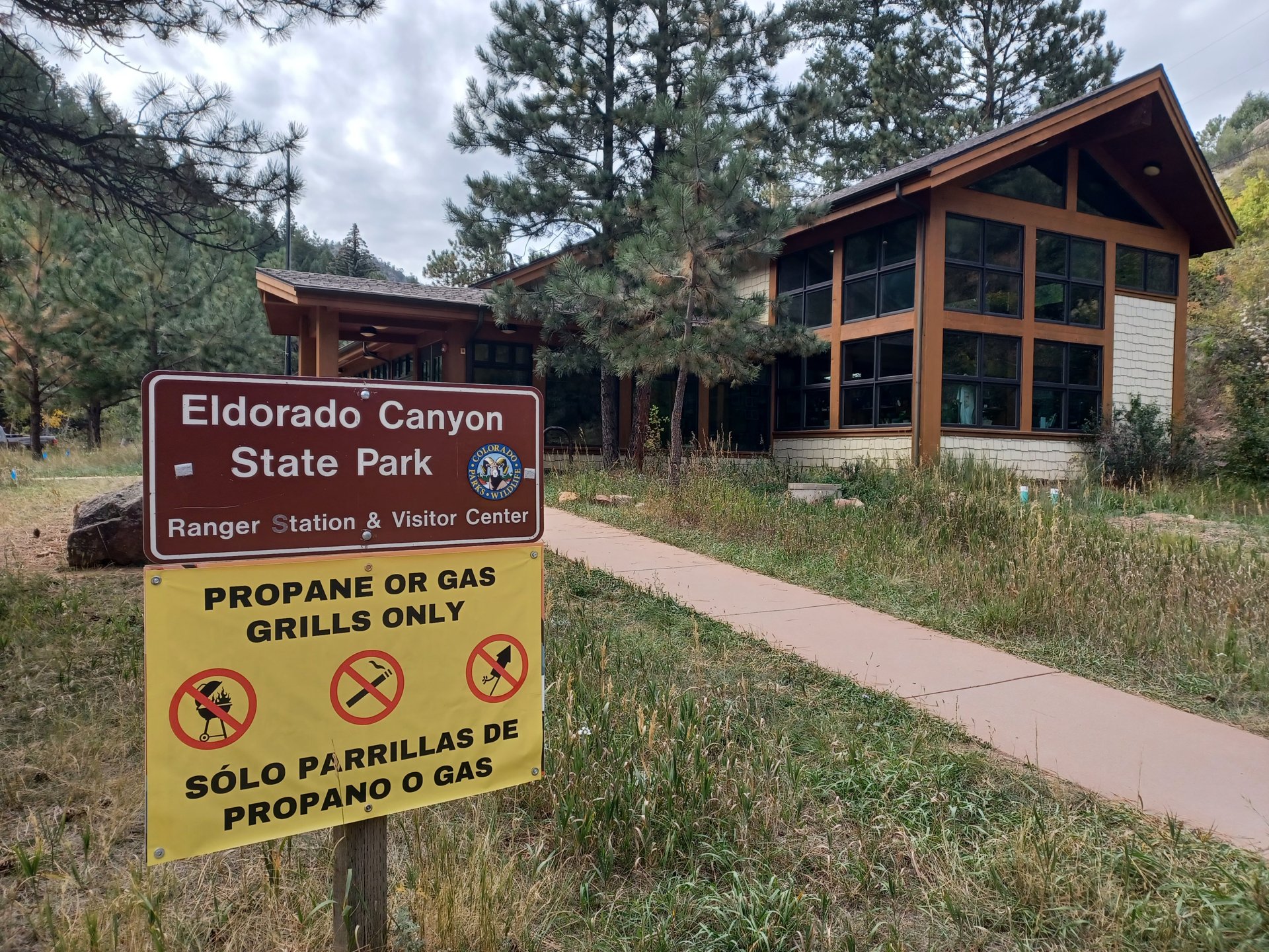 Eldorado Canyon State Park ranger station and visitor center sign