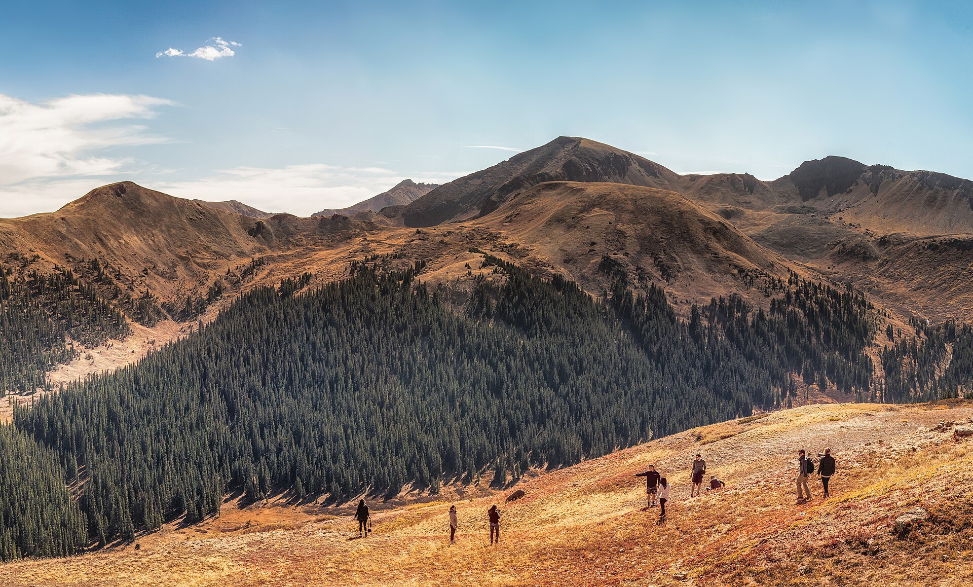Hikers on the alpine tundra at the top of Independence Pass, Colorado