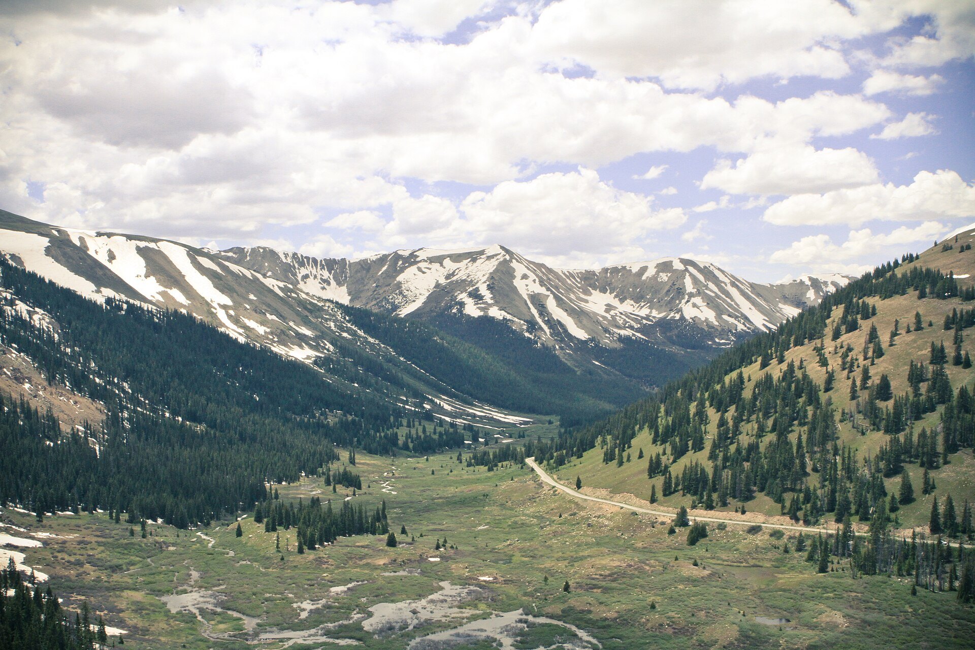 Snowy Sawatch Range peaks and valley seen from Independence Pass on the Continental Divide