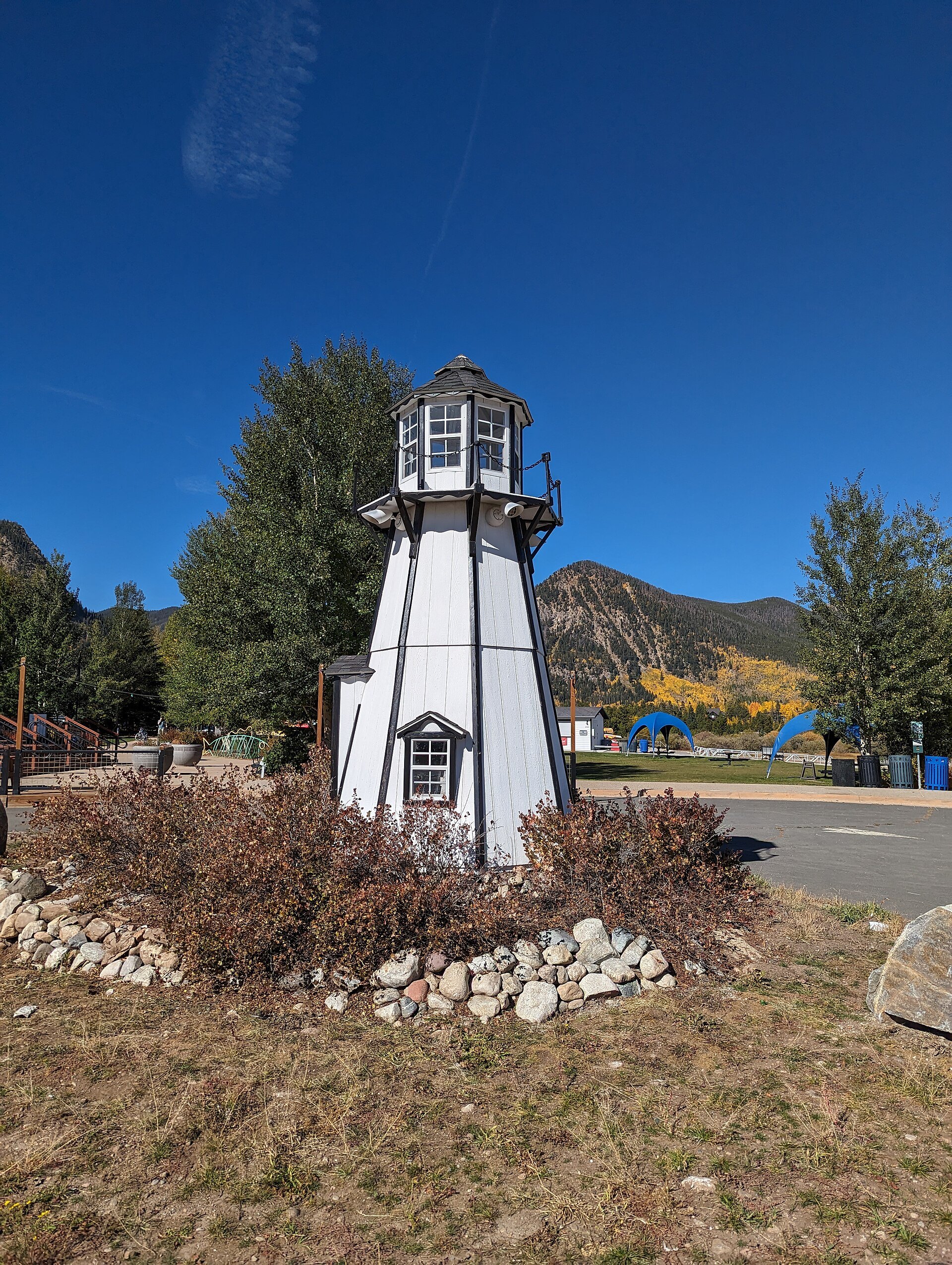 Frisco Bay Marina lighthouse on the shore of Lake Dillon