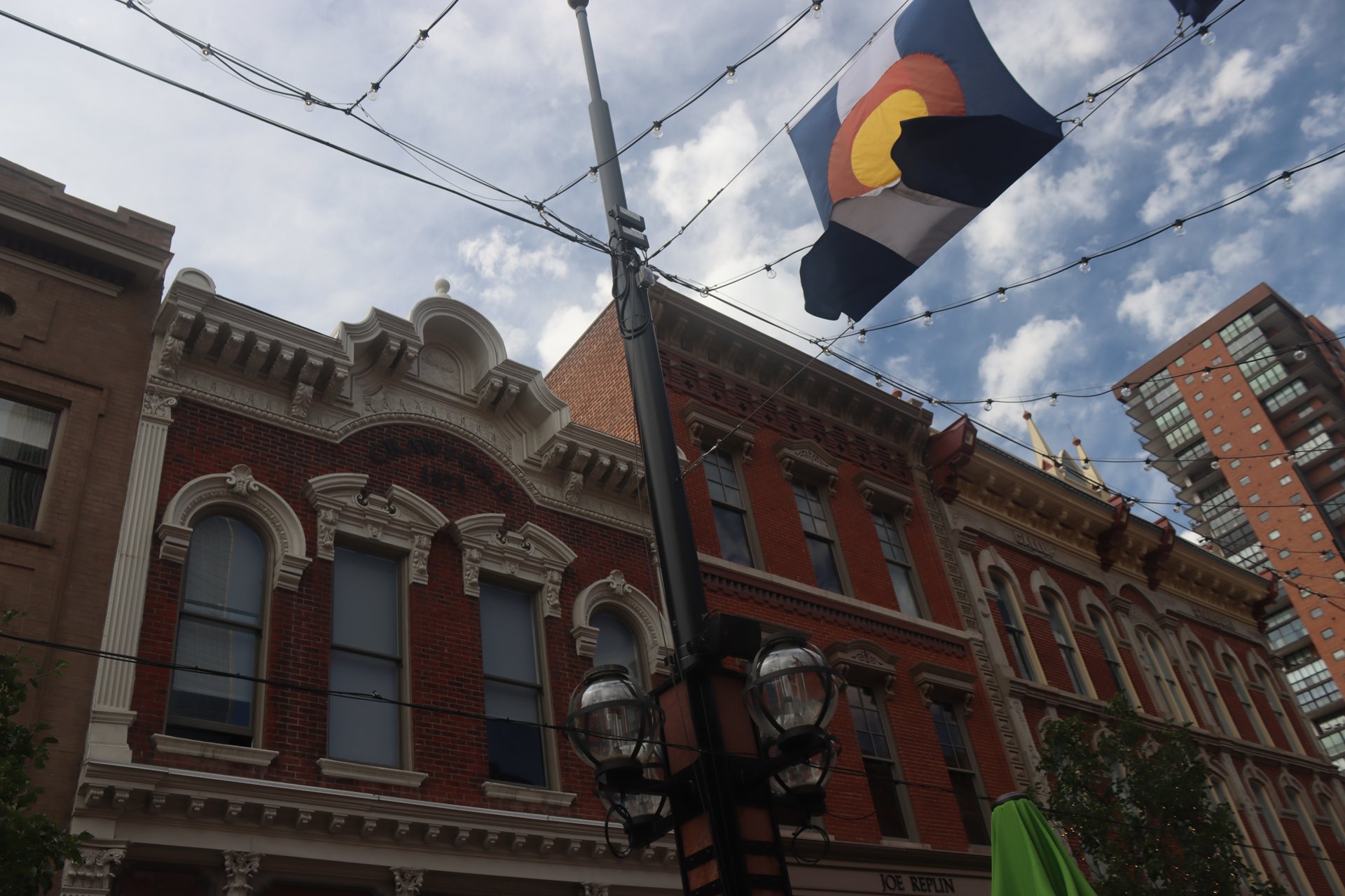Historic brick facades on Larimer Square