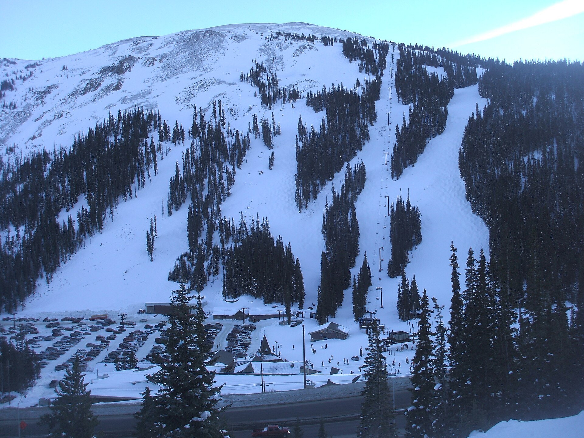 Loveland Ski Area runs above the base area and Lift 1 on the Continental Divide