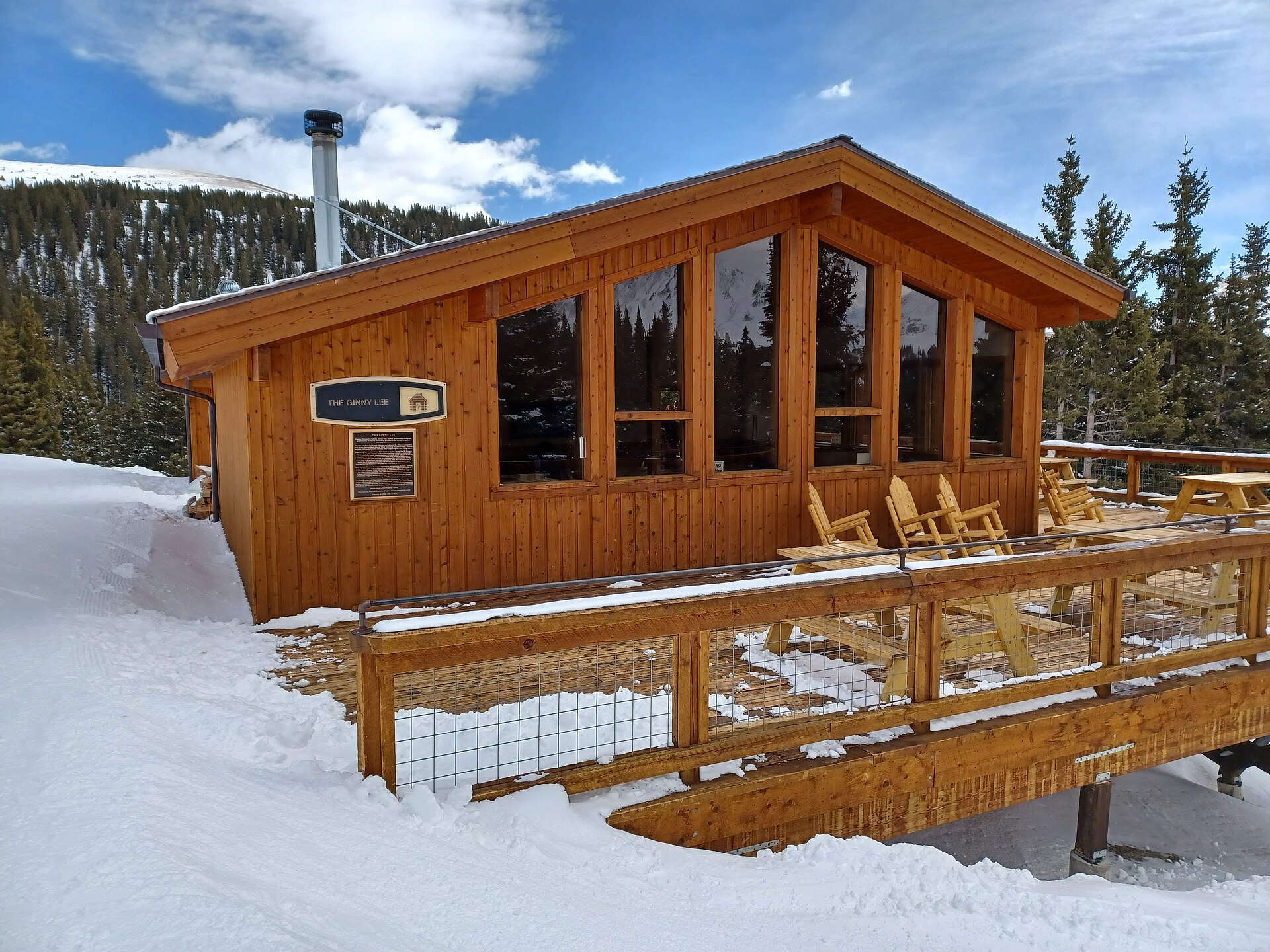The Ginny Lee cabin with its sunny deck at Loveland Ski Area