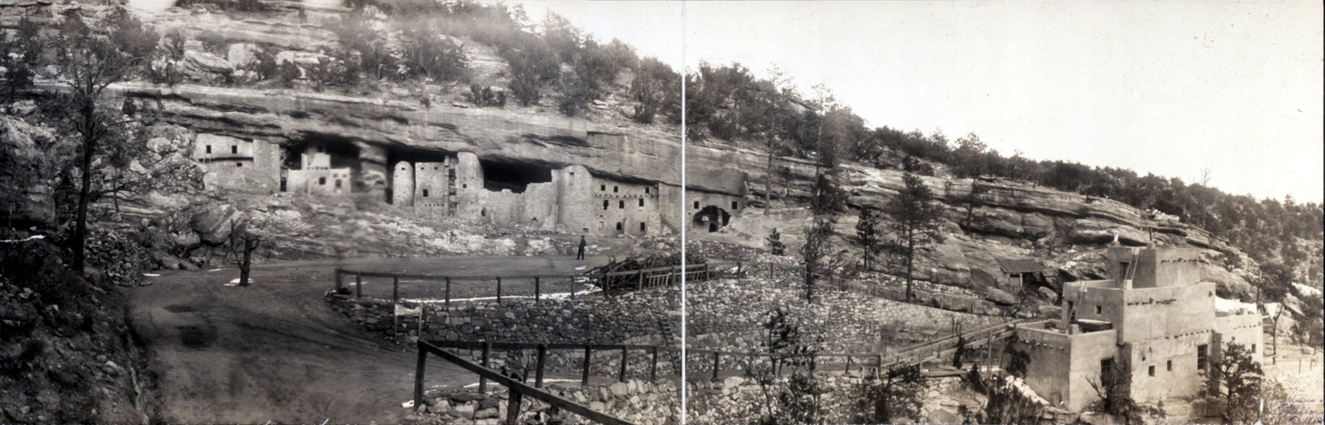 Manitou Cliff Dwellings – A 1908 panorama of Manitou Cliff Dwellings located near Manitou Springs, Colorado, USA.