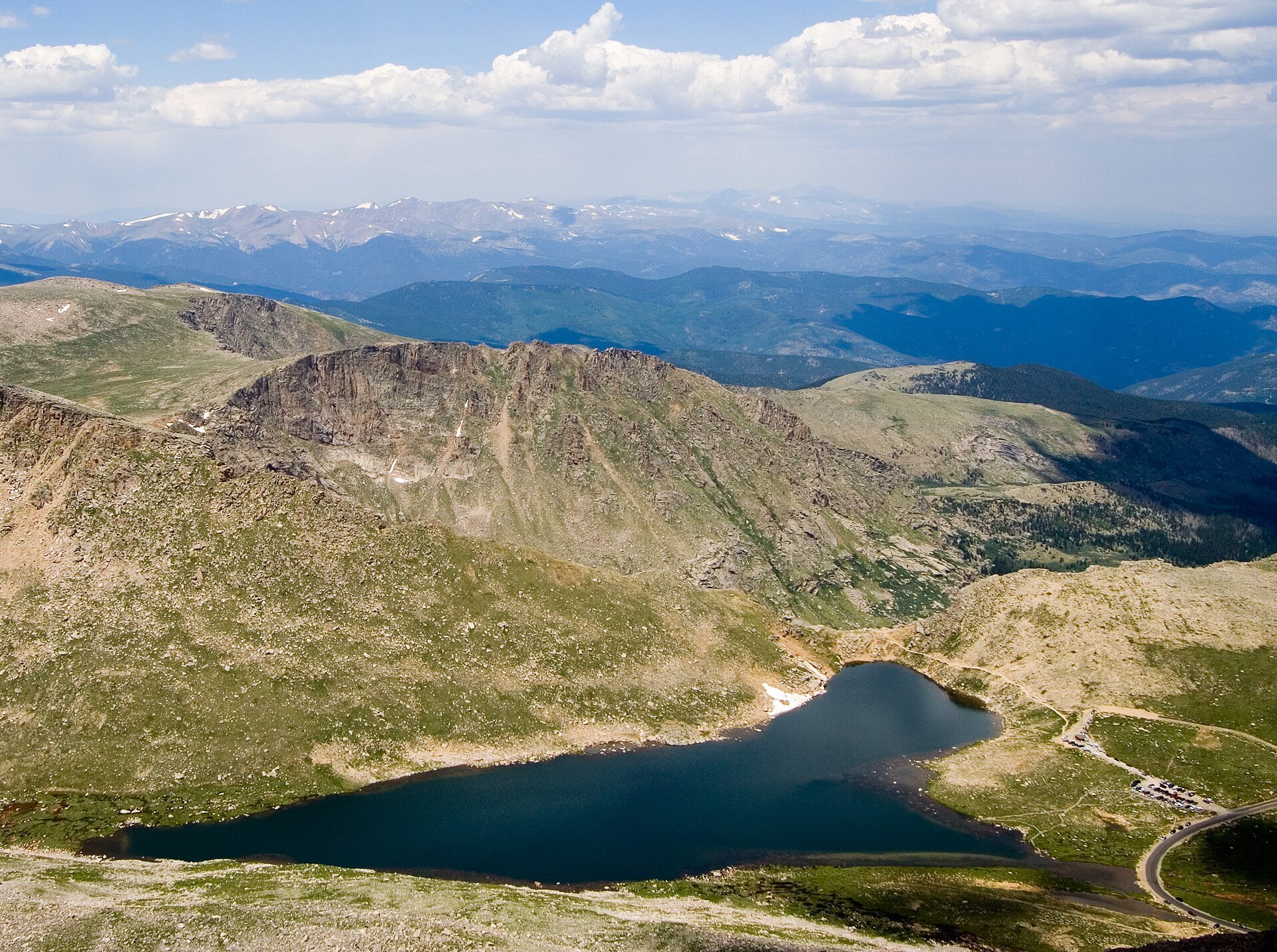Summit Lake Park seen from the summit of Mount Blue Sky, Colorado