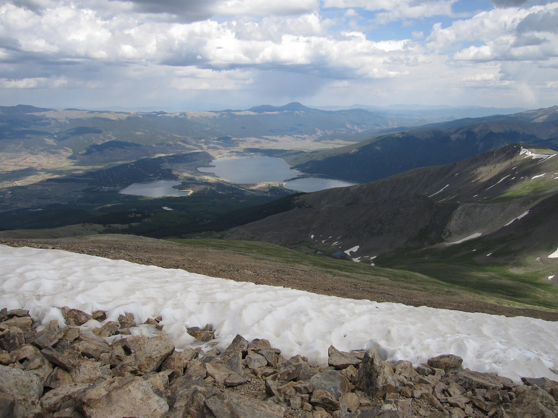 View south from the summit of Mount Elbert over Twin Lakes