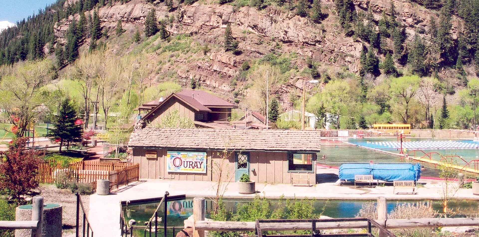 Historic photo of the Ouray Hot Springs Pool along the San Juan Skyway