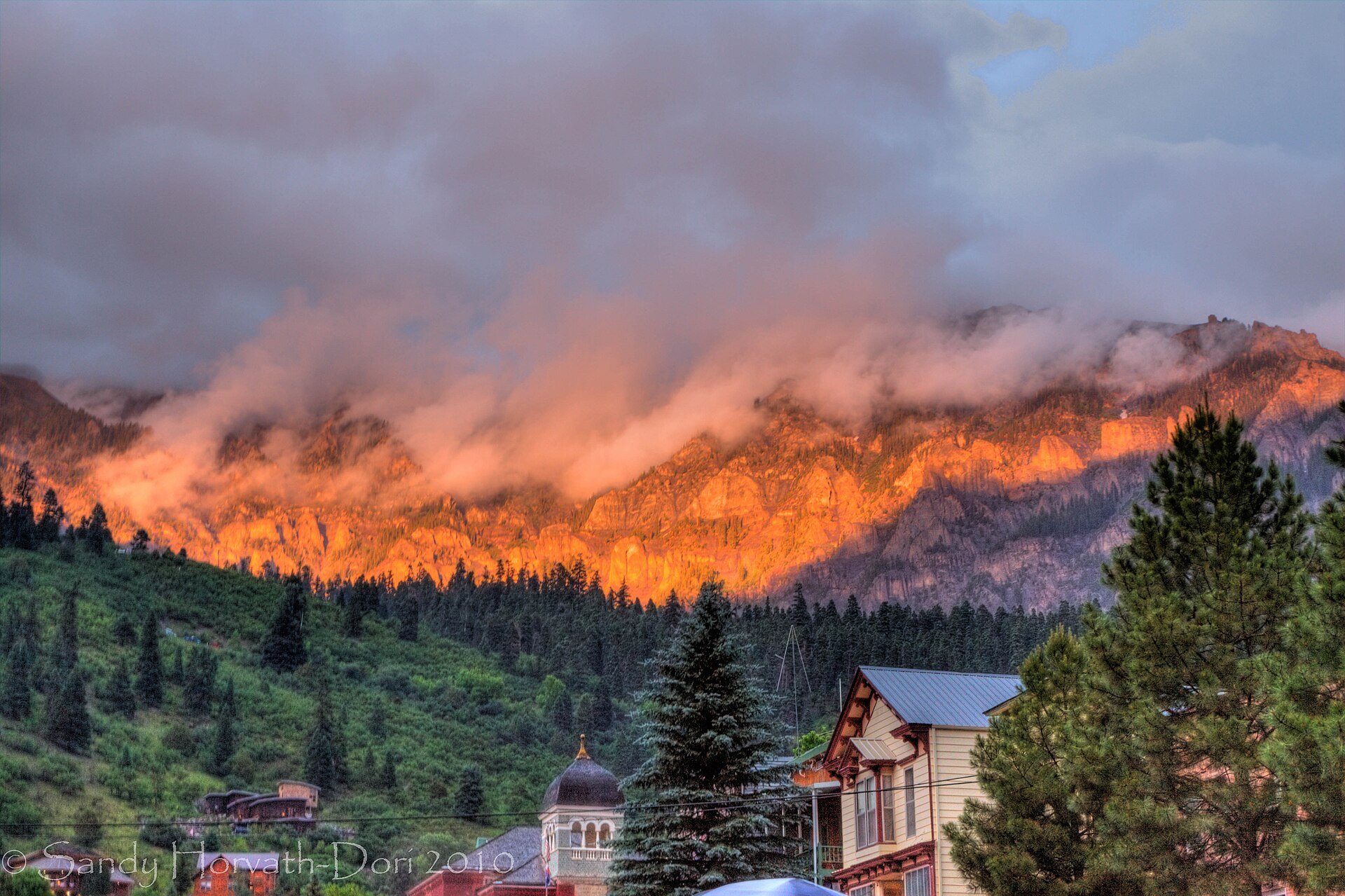 Sunset glow on the cliffs above Ouray, Colorado