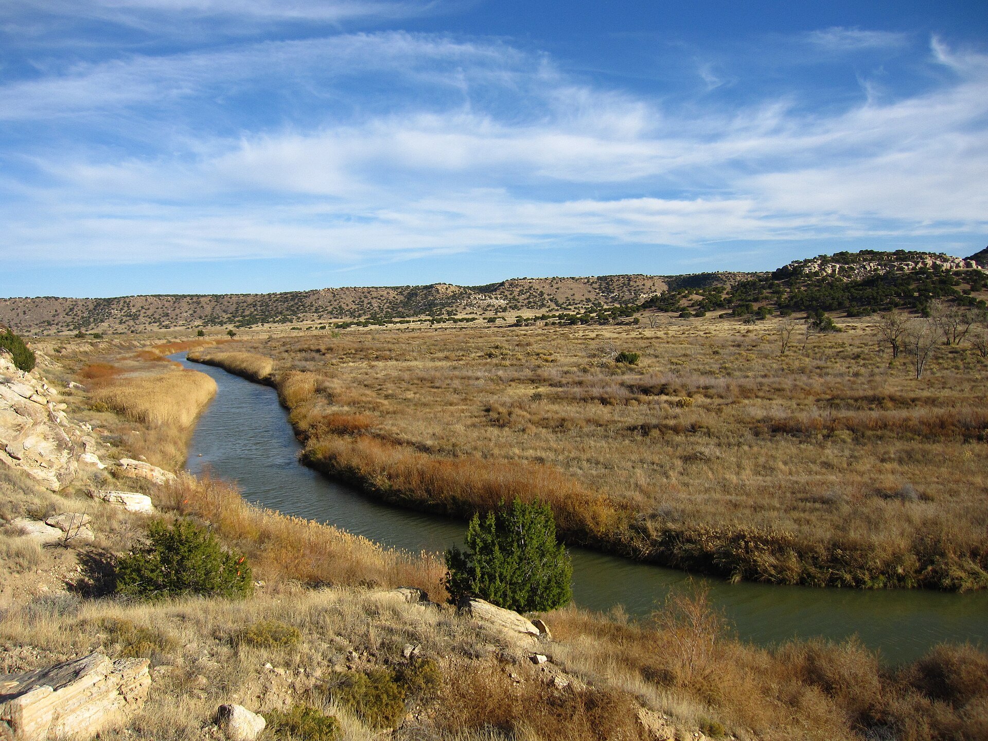 Purgatoire River winding through Picket Wire Canyonlands on the Comanche National Grassland