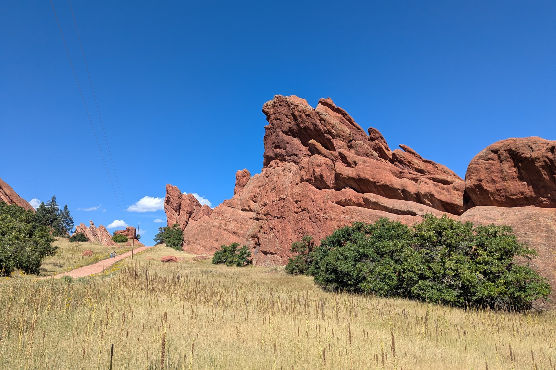 Red rock formations along a trail at Roxborough State Park
