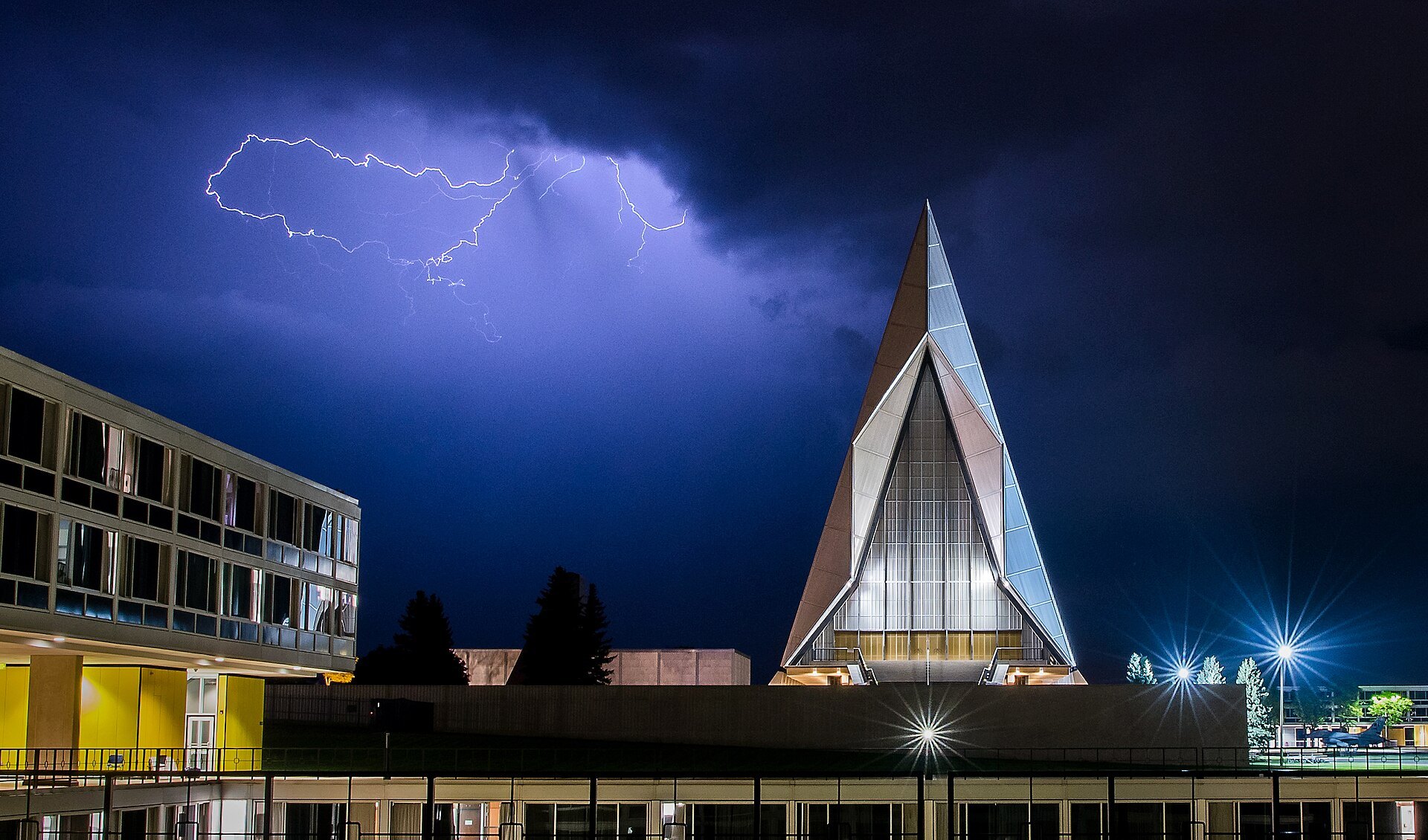 Lightning over the Cadet Chapel at the U.S. Air Force Academy